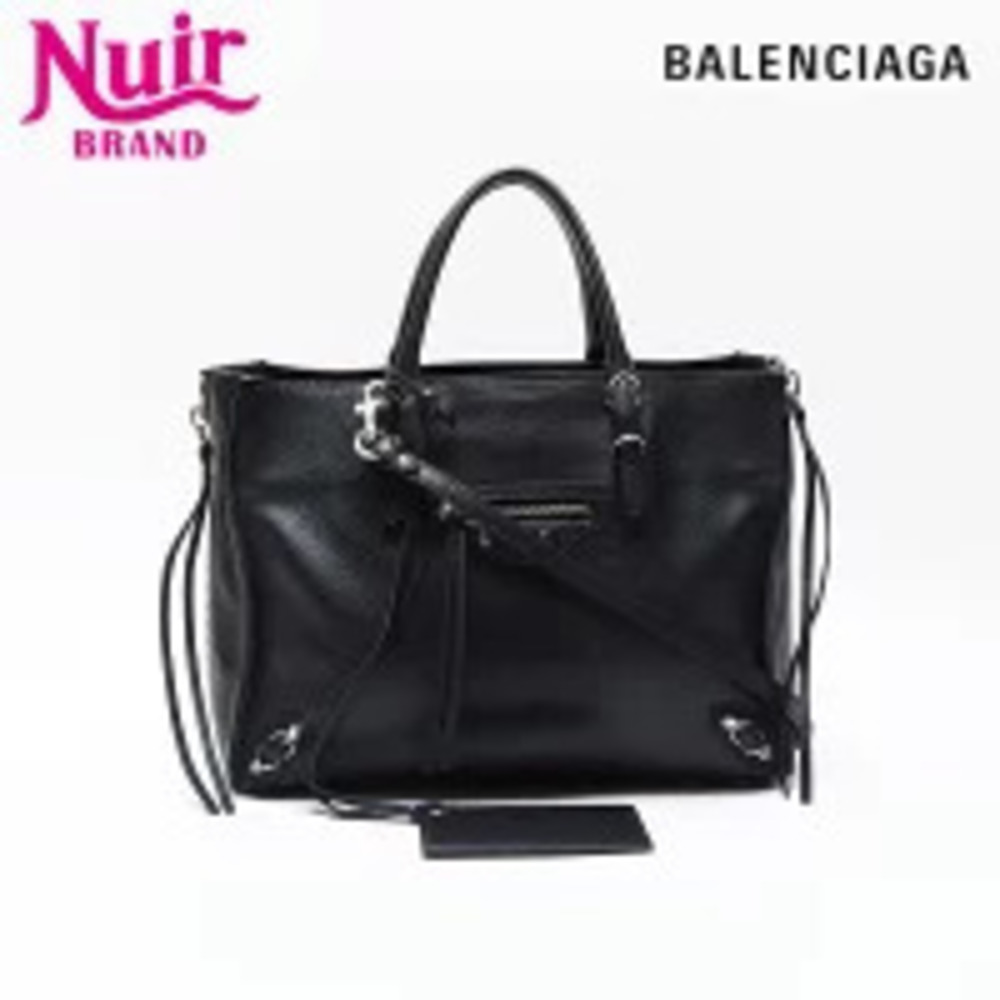 Balenciaga leather paper shoulder bag black